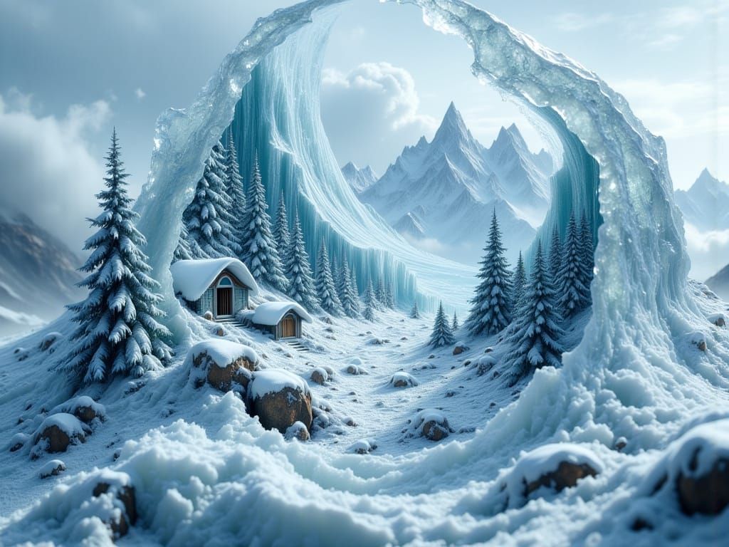 Hidden Winter Valley Inside Cracked Icicle