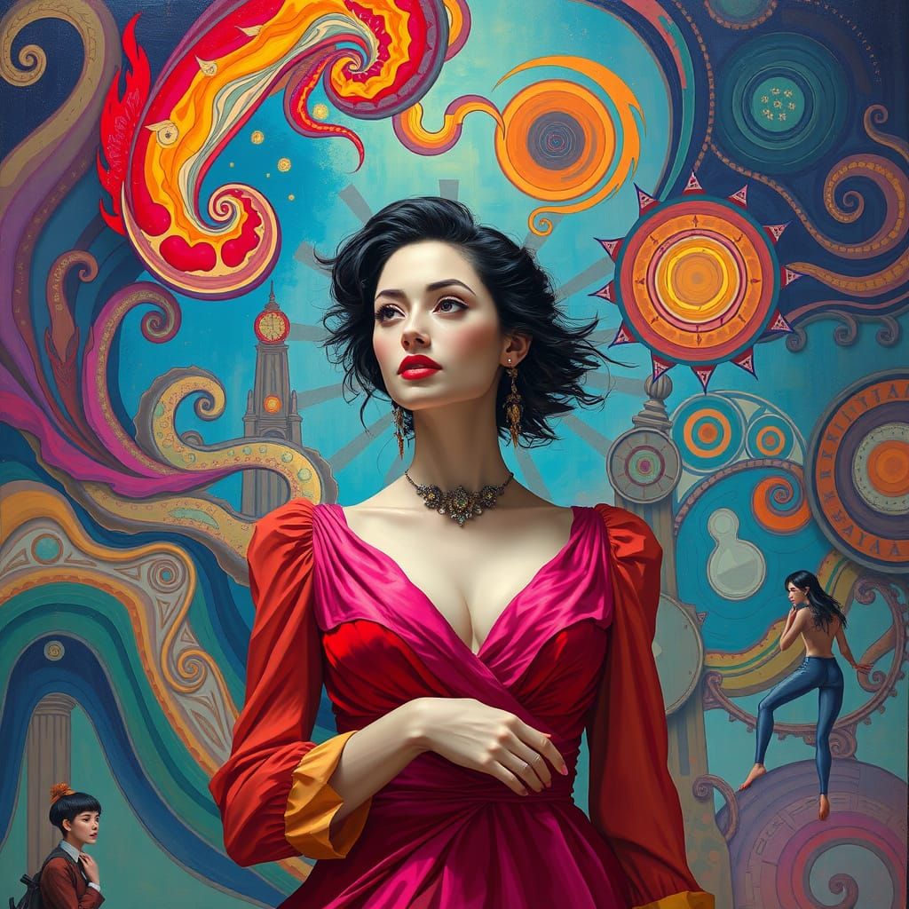 Elegant Woman in Dreamlike Surrealist Scene