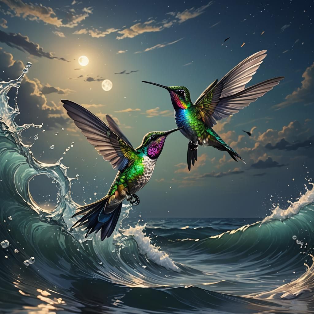 Ocean Wave Hummingbird in Hyperrealistic Detail