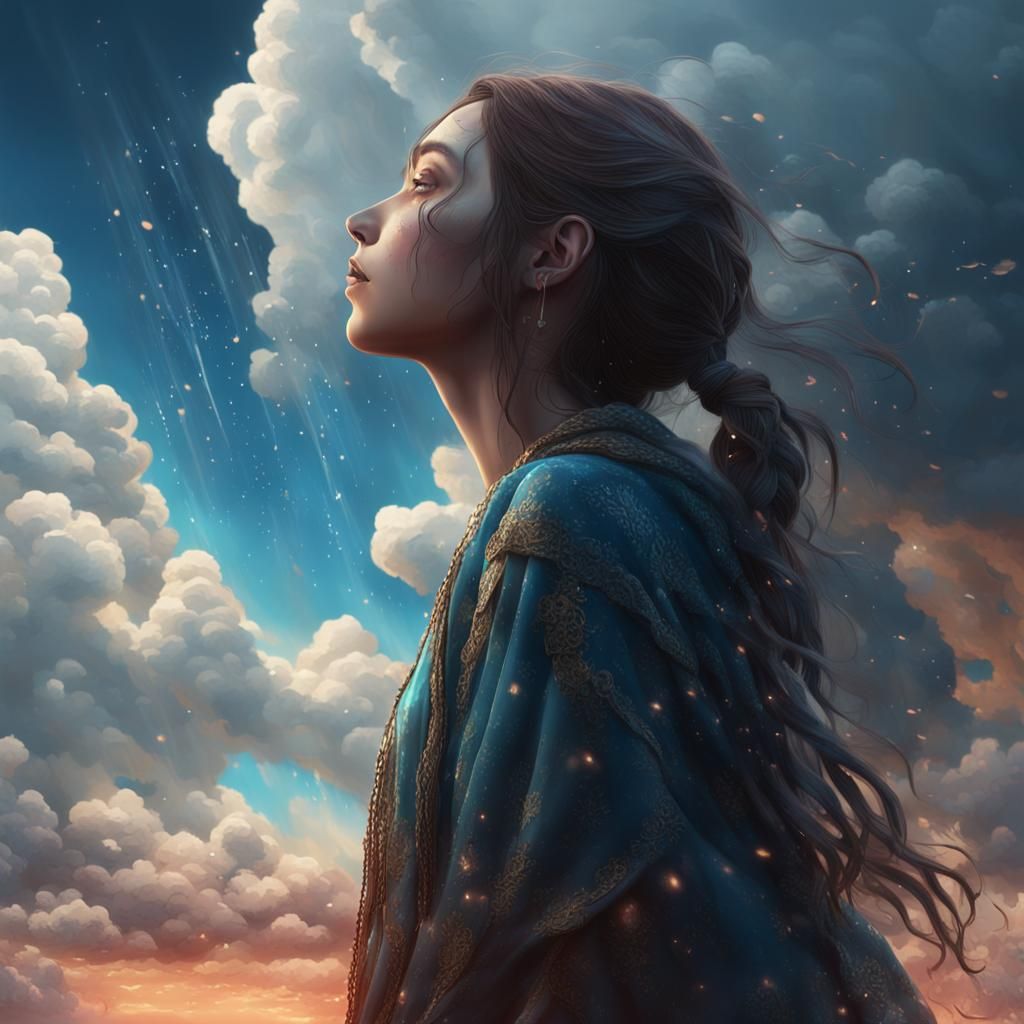 Weeping Girl in the Sky: Detailed Digital Painting