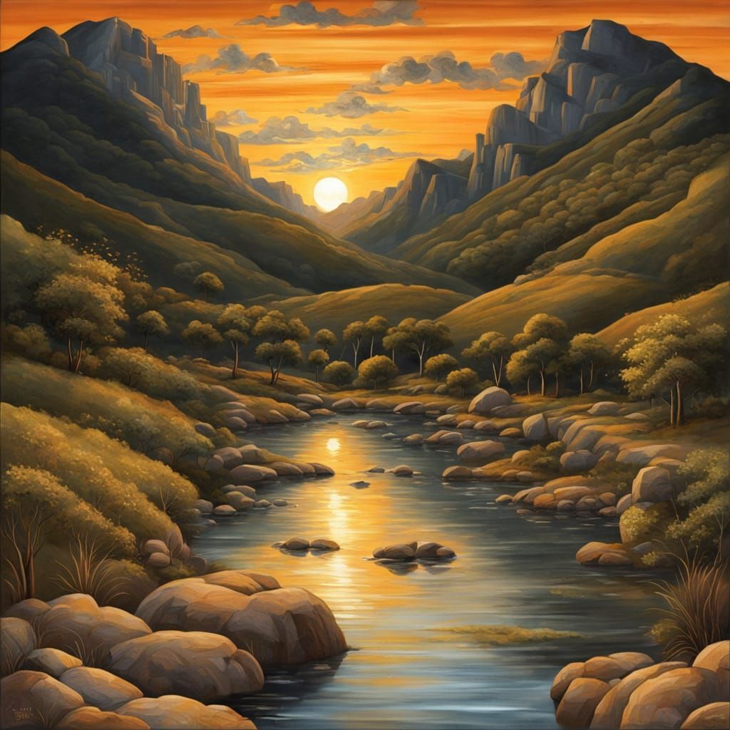 Sunset Landscape in Fra Bartolomeo Style