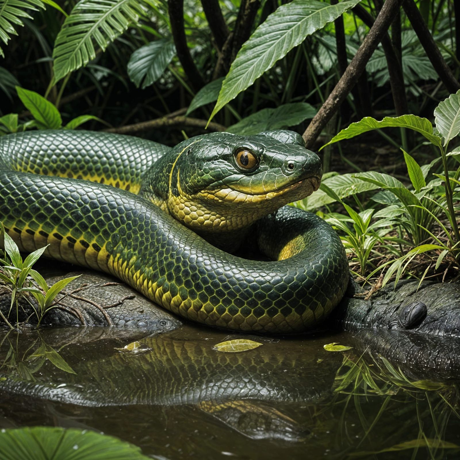 Majestic Green Anaconda in Amazonian Habitat