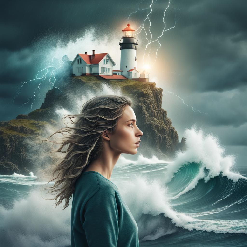 Stormy Island Lighthouse Double Exposure