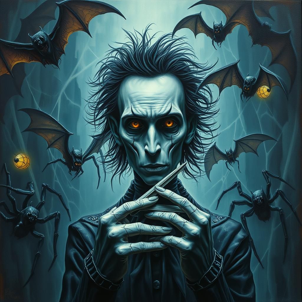 Edward Scissorhands in Surreal Gothic Oil Painting