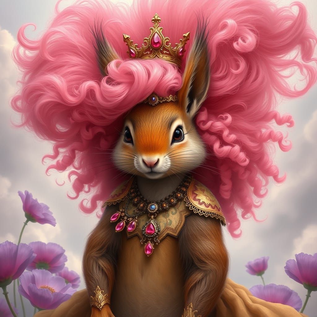 Squirrel with Pink Hair in Fantasy Art Nouveau Style
