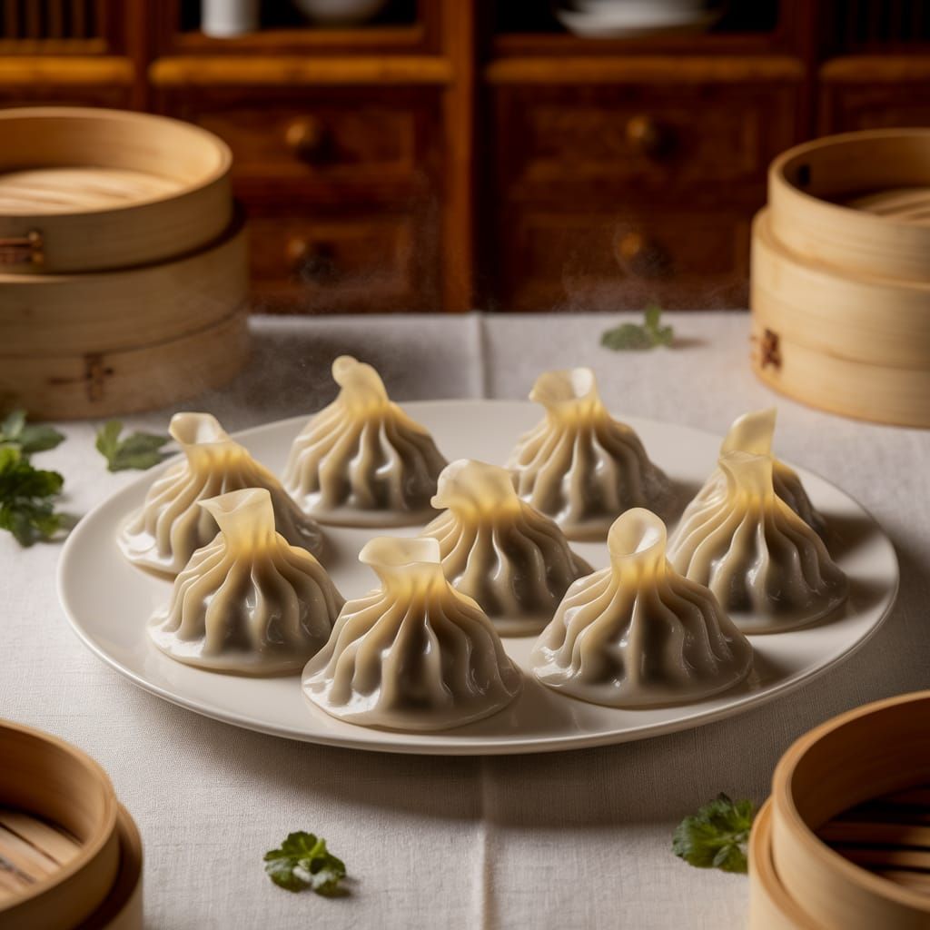 Traditional Chinese Soup Dumplings in a Cozy Kitchen Setting
