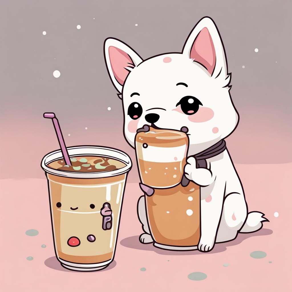 Kawaii Dog Sipping Boba Tea
