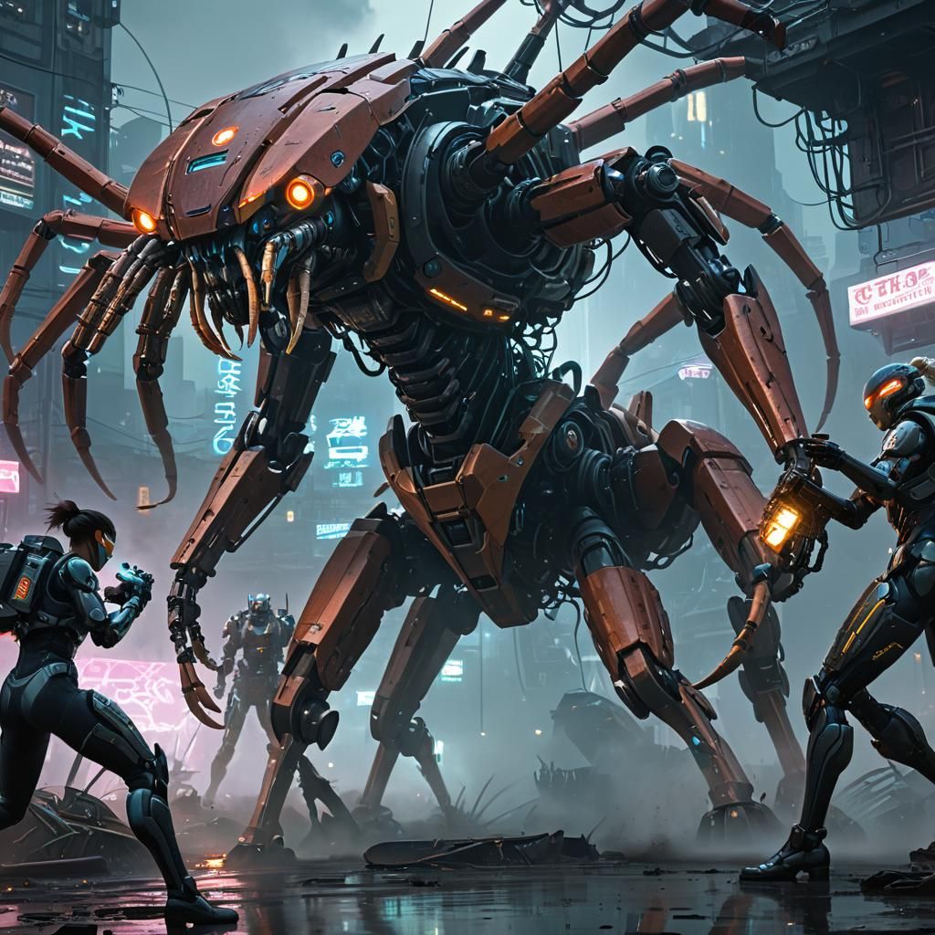 Cinematic lighting. The mechanical hybrid centipede head and...