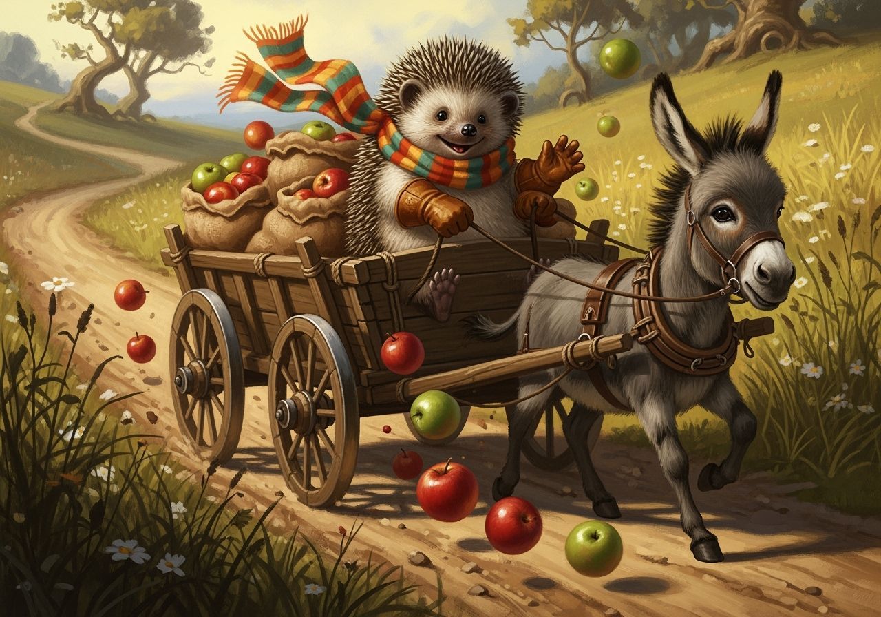 Hedgehog's Apple Cart Ride in Storybook Style