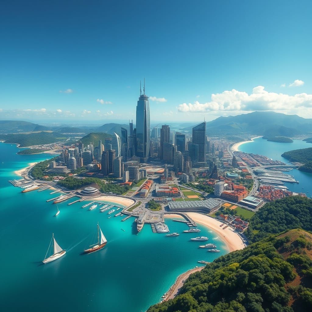 Urban Oasis Island in Vibrant Turquoise Waters