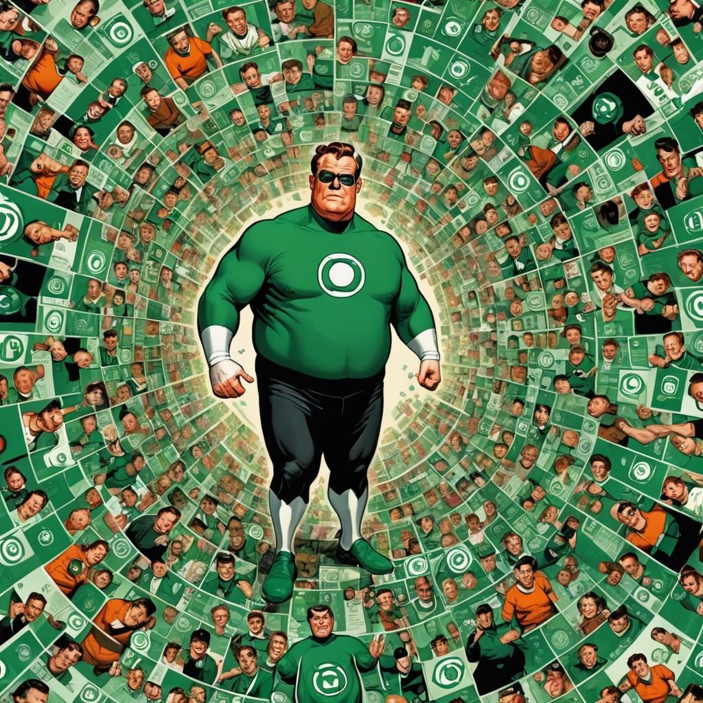 Green Lantern Obese Body in Norman Rockwell Style