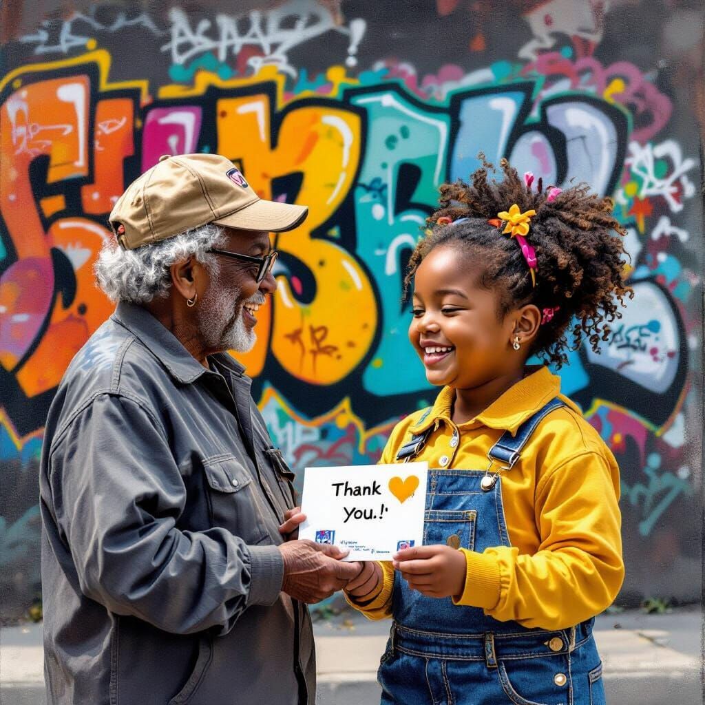 Joyful Girl Thanks School Custodian with Card