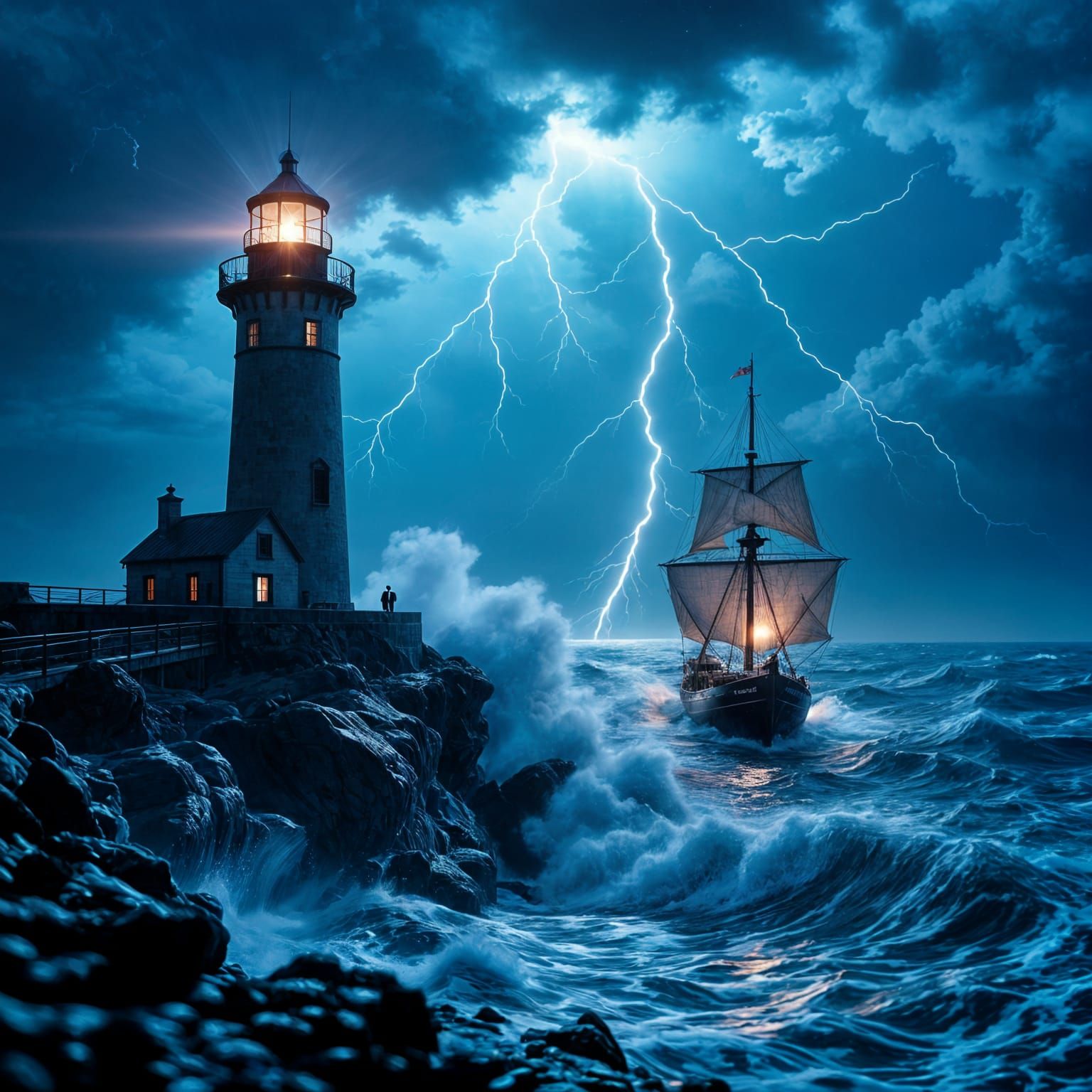 Lighthouse Guidance in the stormy Night