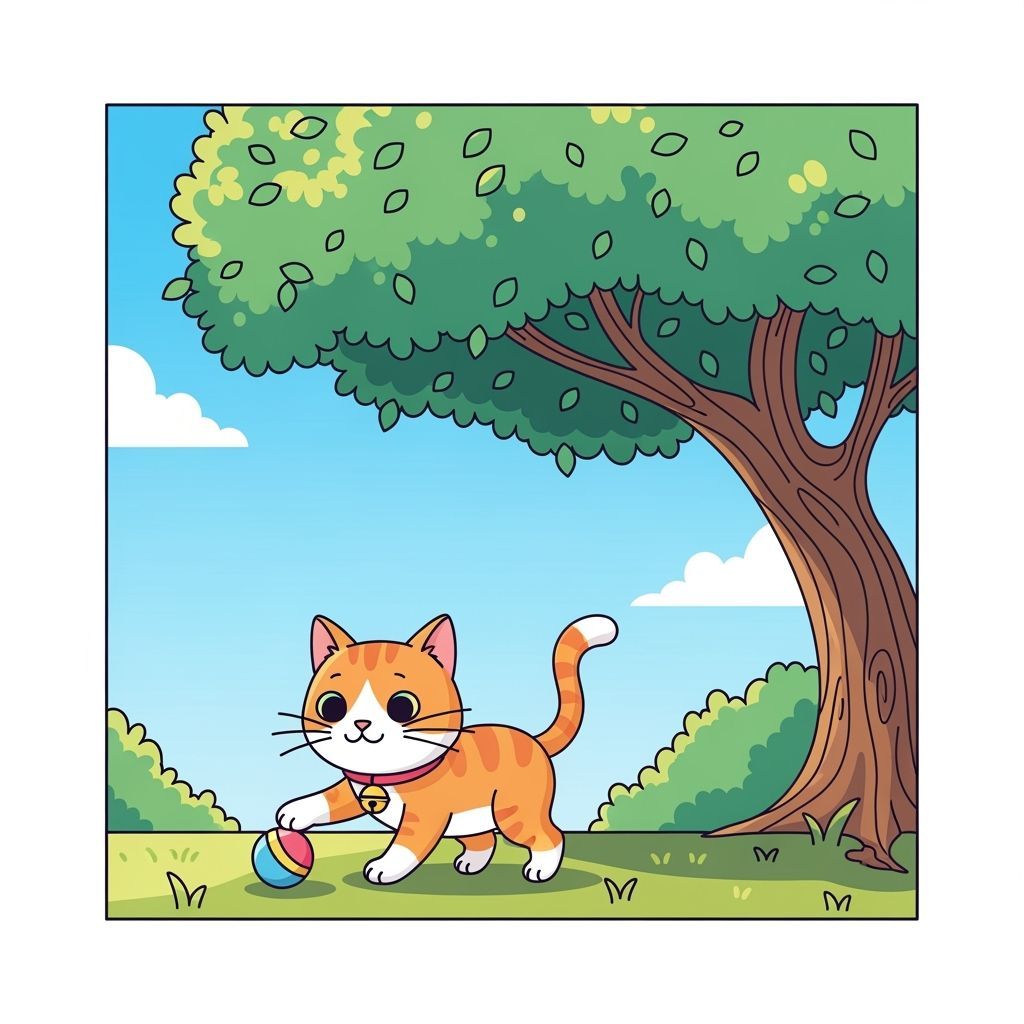 Cartoon Cat Playing Ball in Vector Style