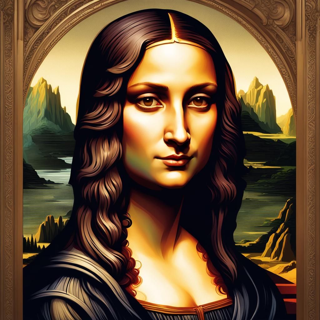 Mona Lisa Portrait in Hyperdetailed Splash Art Style