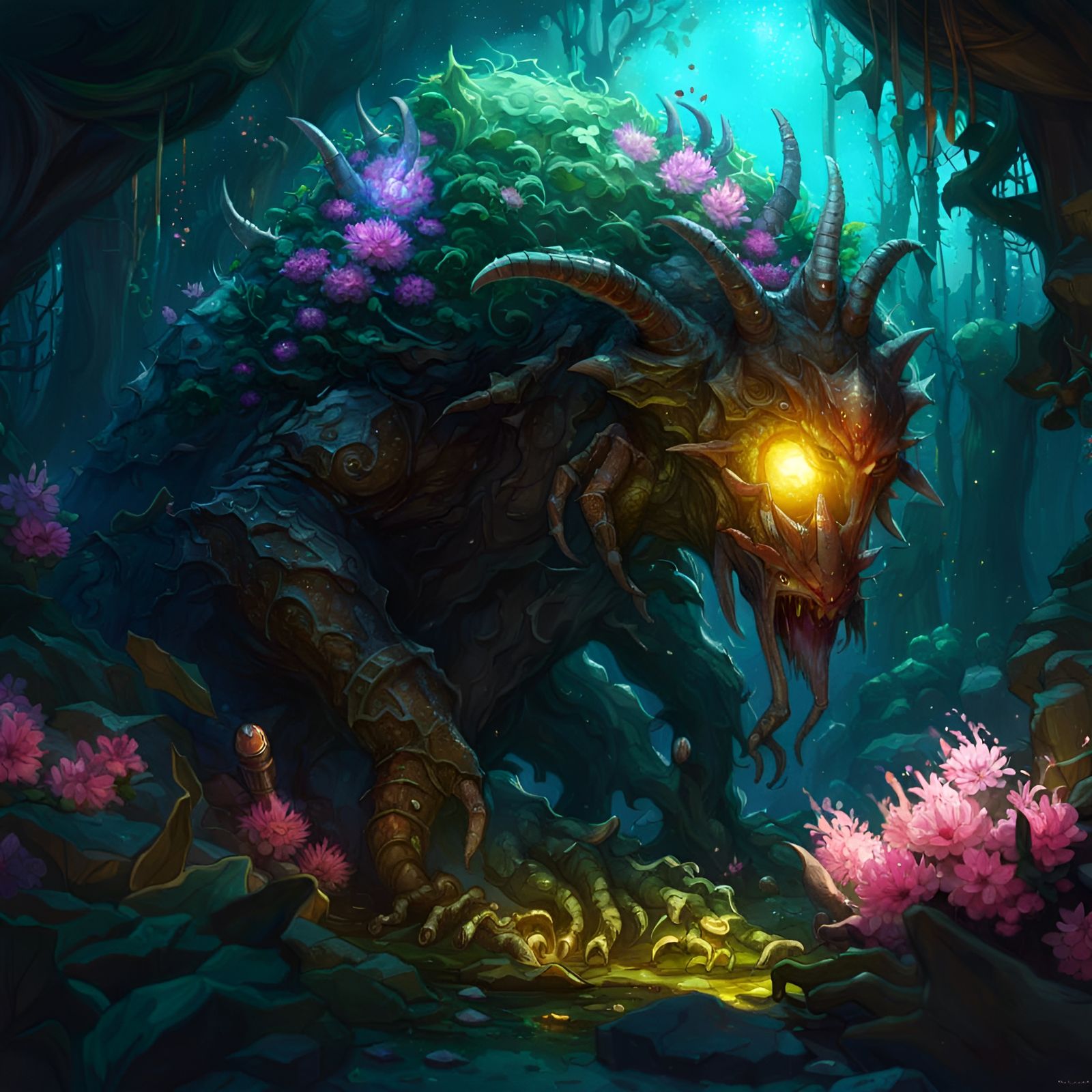 Mysterious Creature Lurking in a Blooming Bush