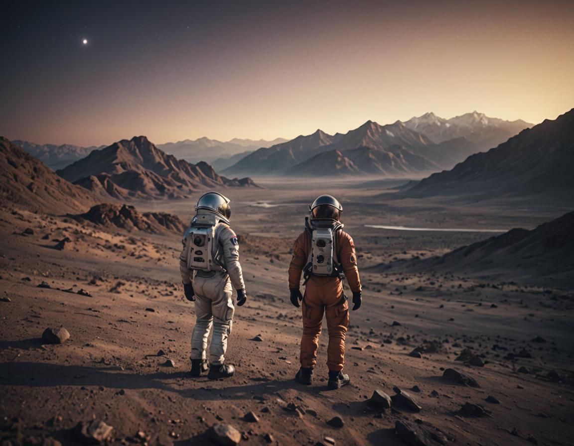 Astronaut on Barren Alien Planet at Twilight