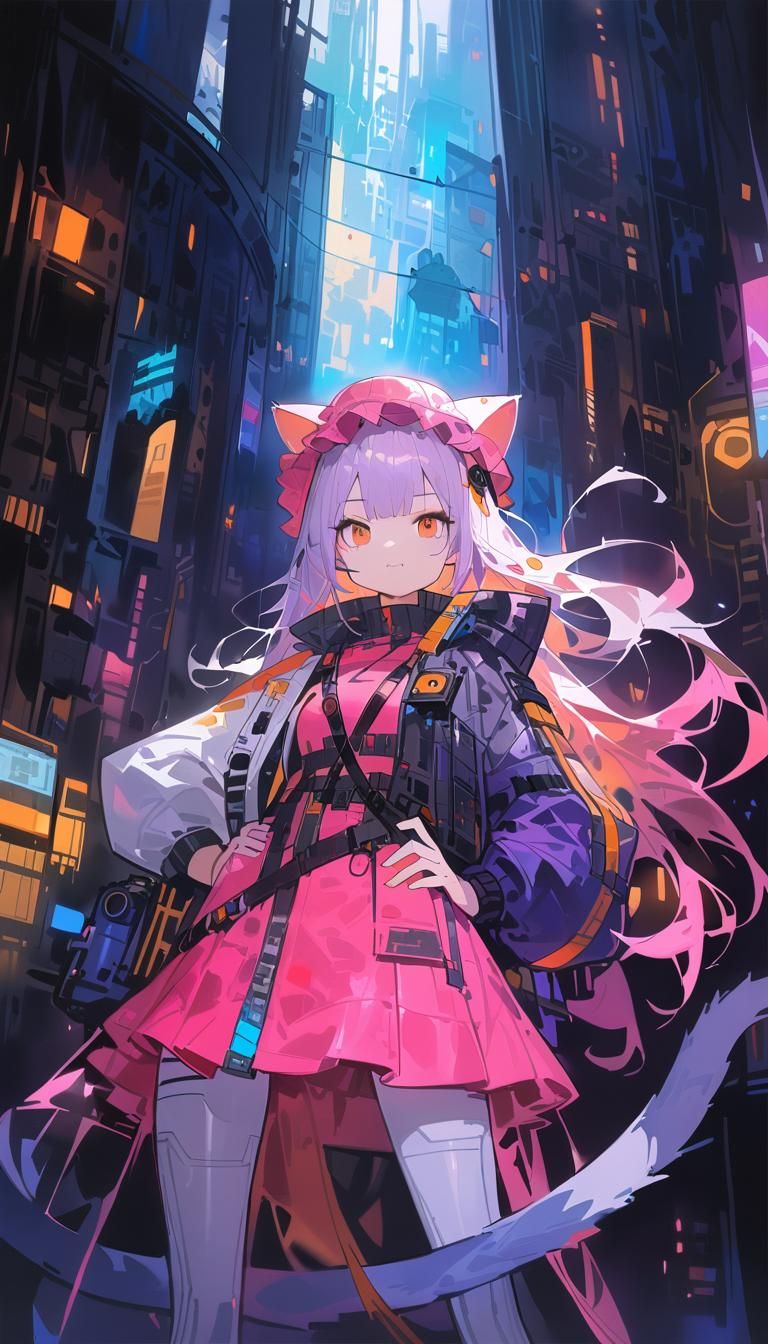 Cyberpunk Cat Sniper in Watercolor Style