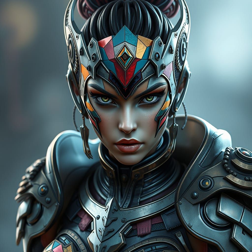 Powerful Female Avatar in Dystopian Cyberpunk Armor