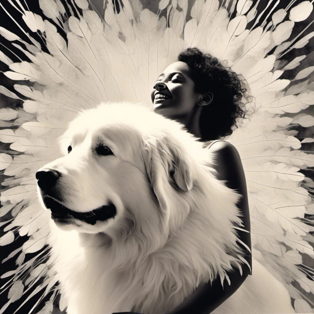 Joyful Woman and Dog in Photogram Art
