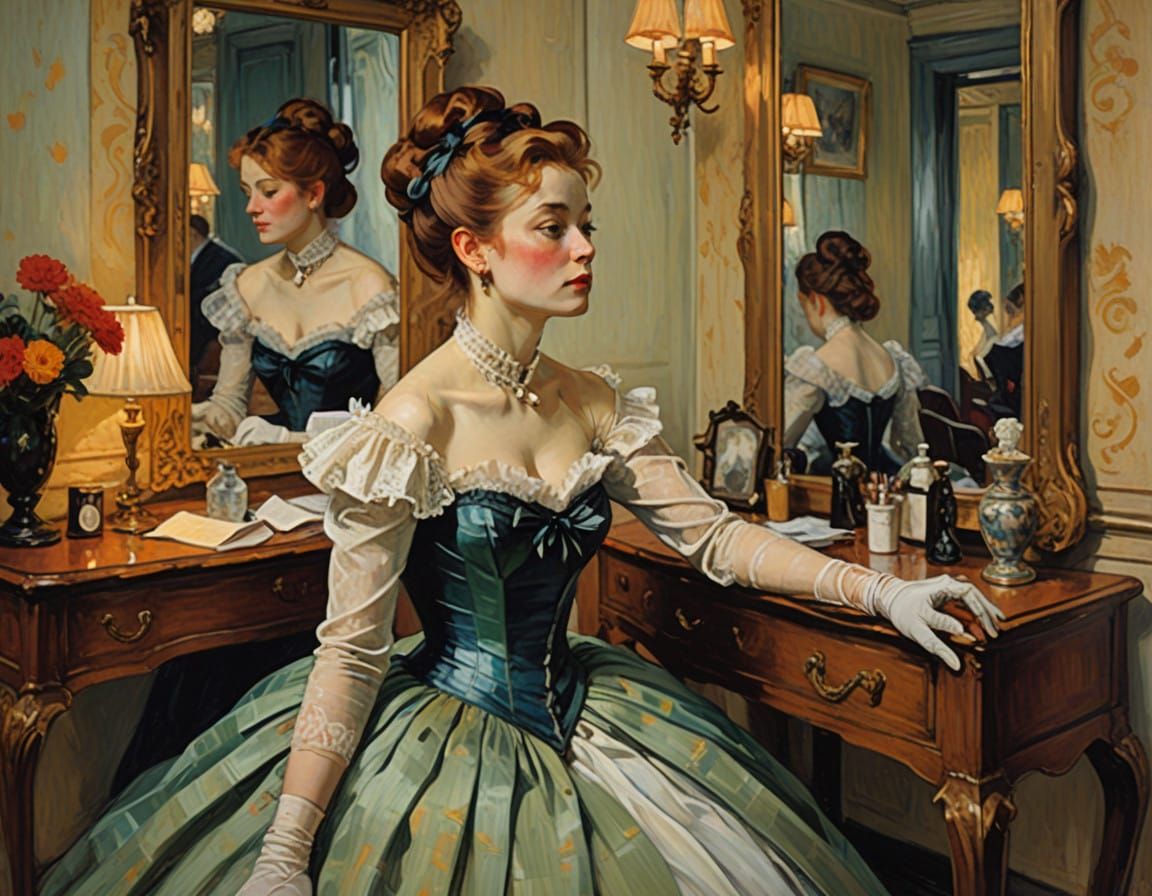 Woman in Serene Contemplation, Parisian Boudoir Style