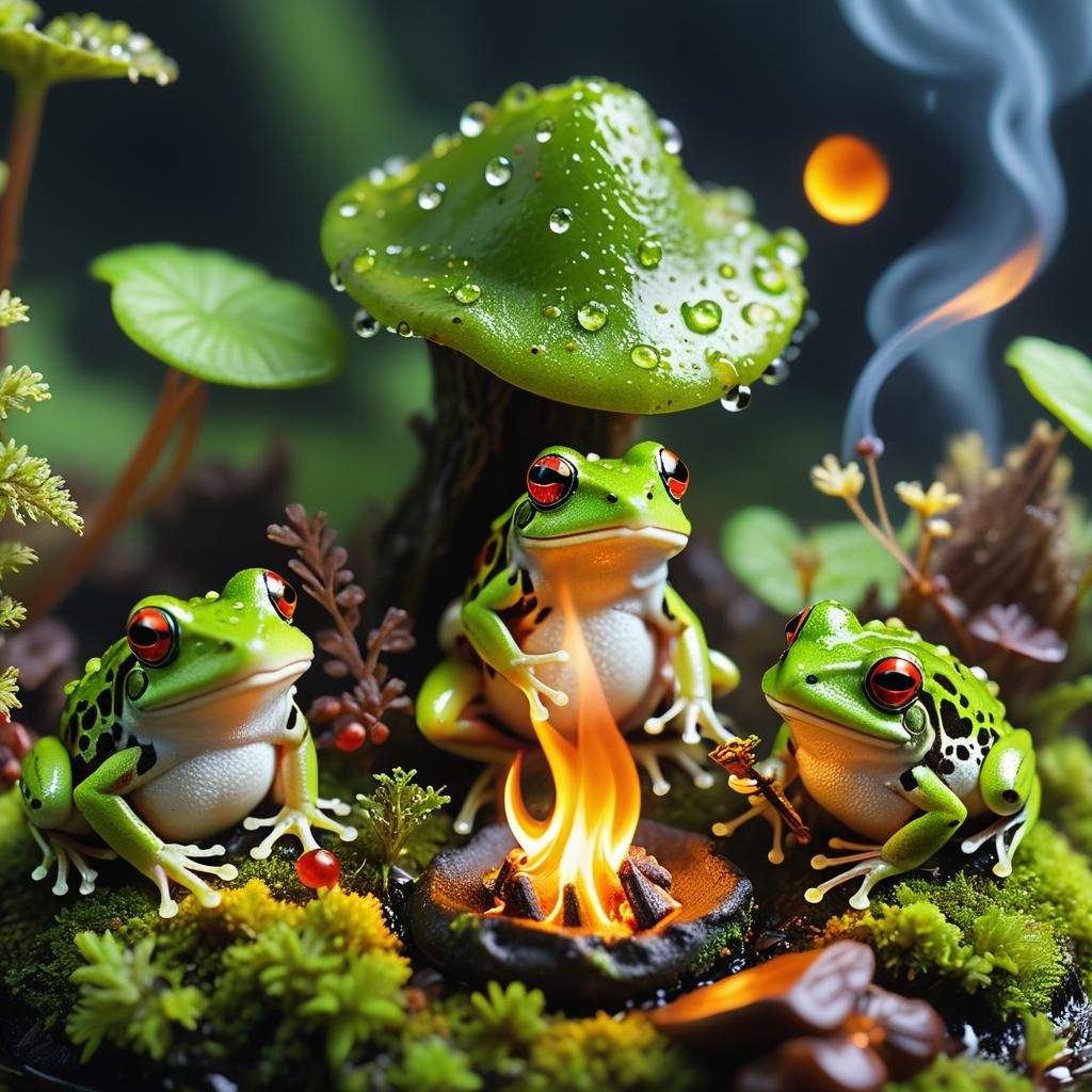 Frogs' Tiny Campsite: Macro Photography with Ethereal Glow
