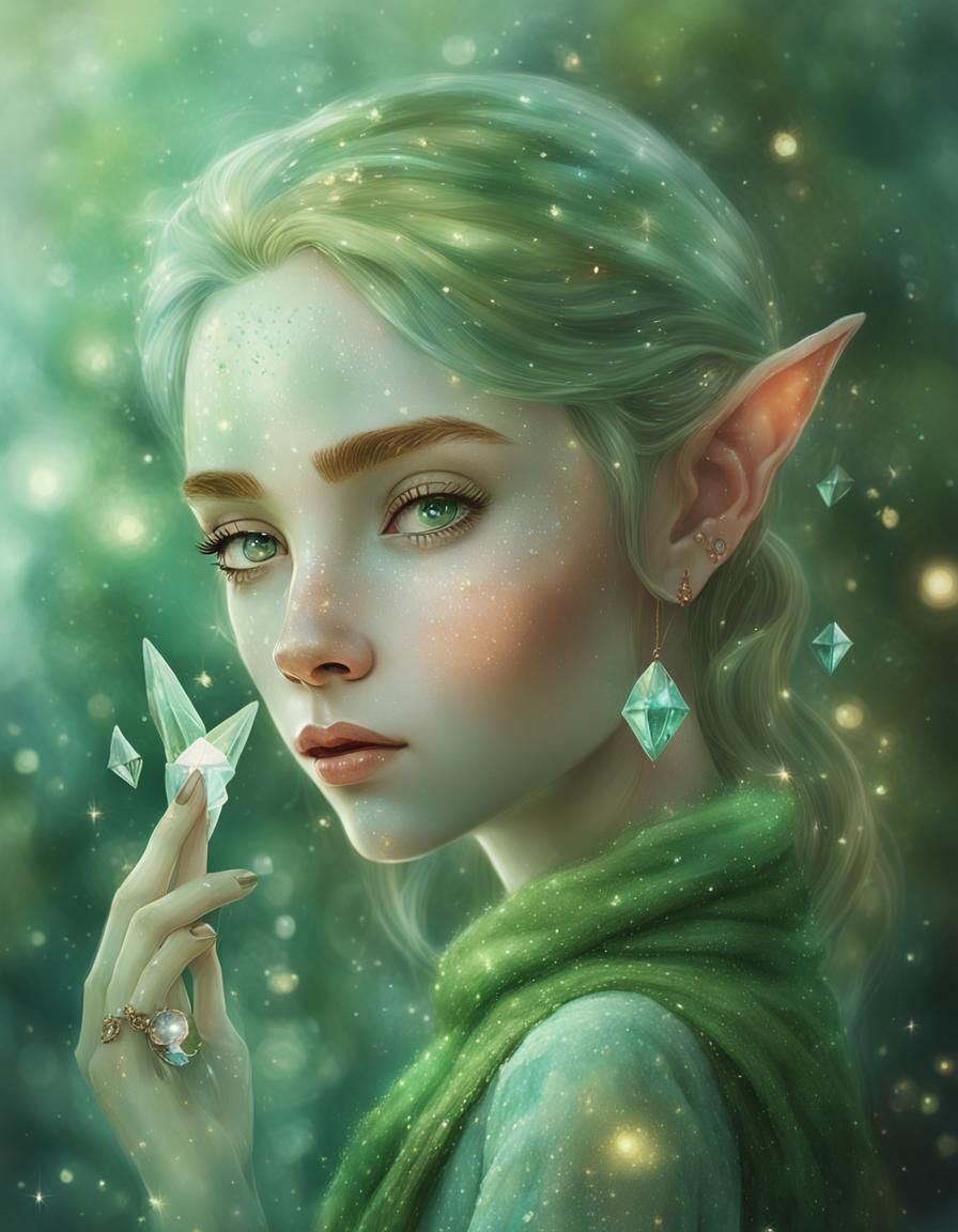 Whimsical Fantasy Portrait in Watercolor Style with Glowing...