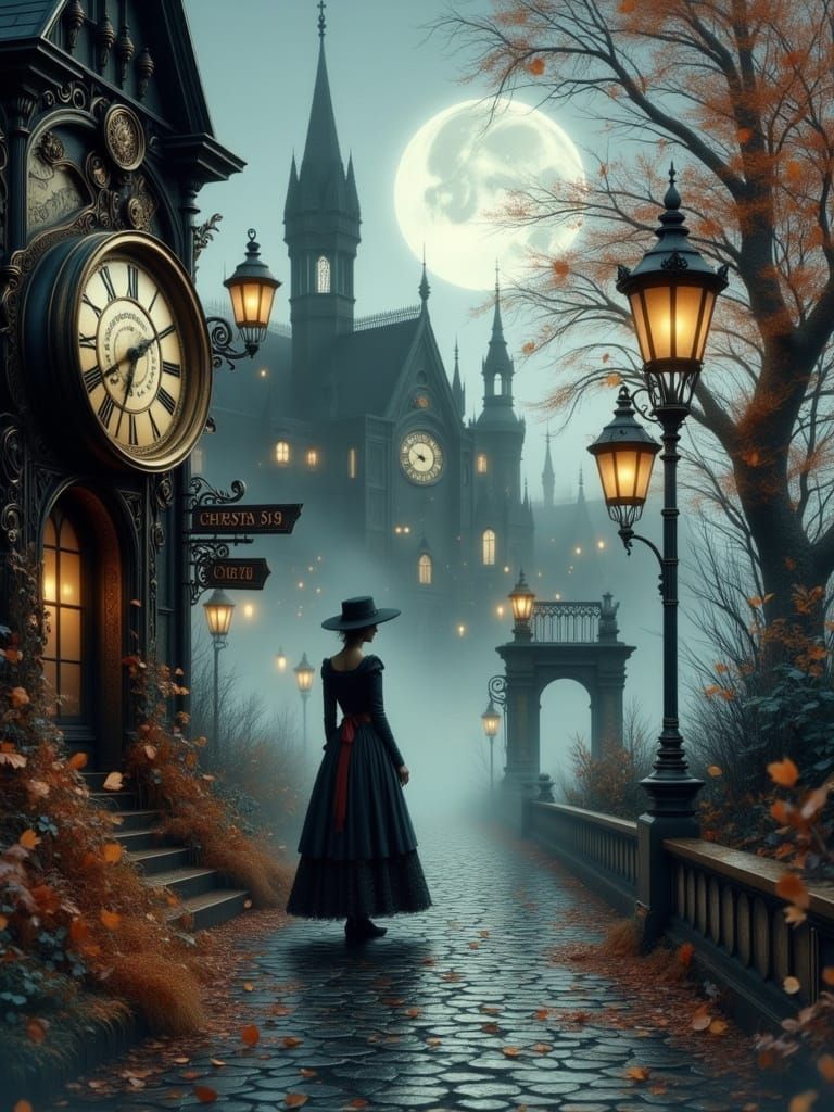 Surreal Steampunk Dreamscapes with Victorian Lady and Gothic...