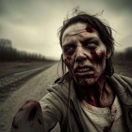 Creepy Zombie Selfie in Post-Apocalyptic Ambiance