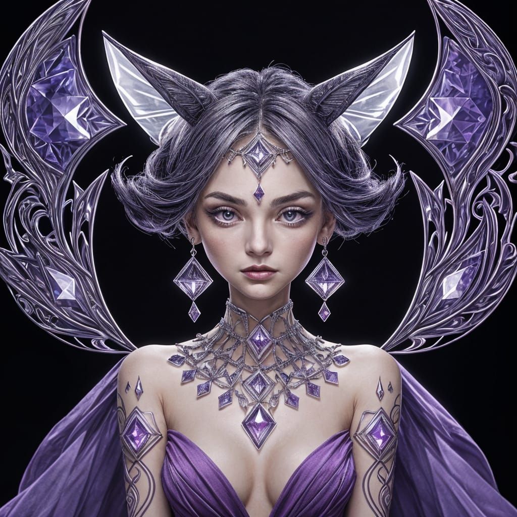 Mystical Anime Fox Woman with Glowing Purple Tattoos