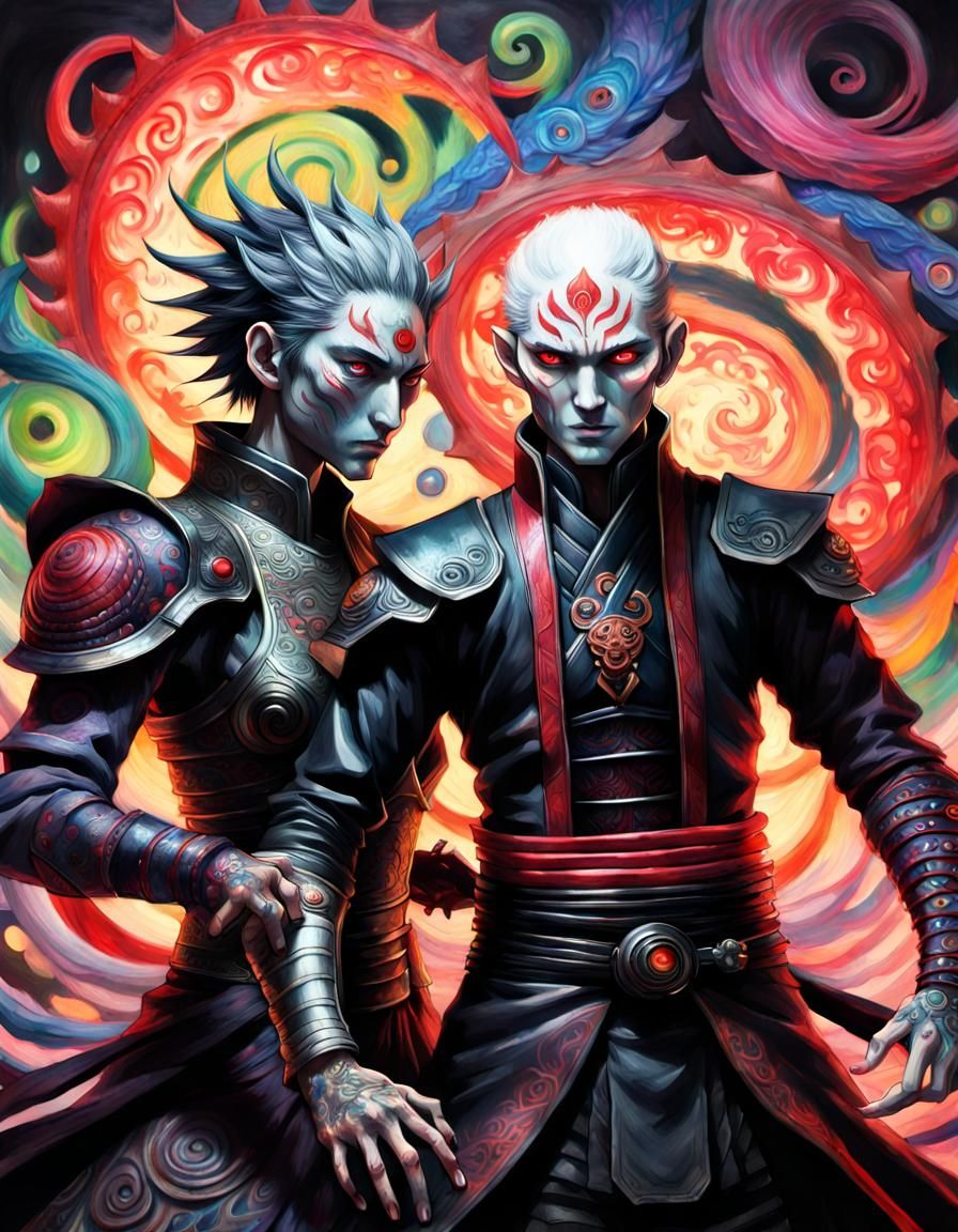 Armored Figures in Impressionist Cyberpunk Style