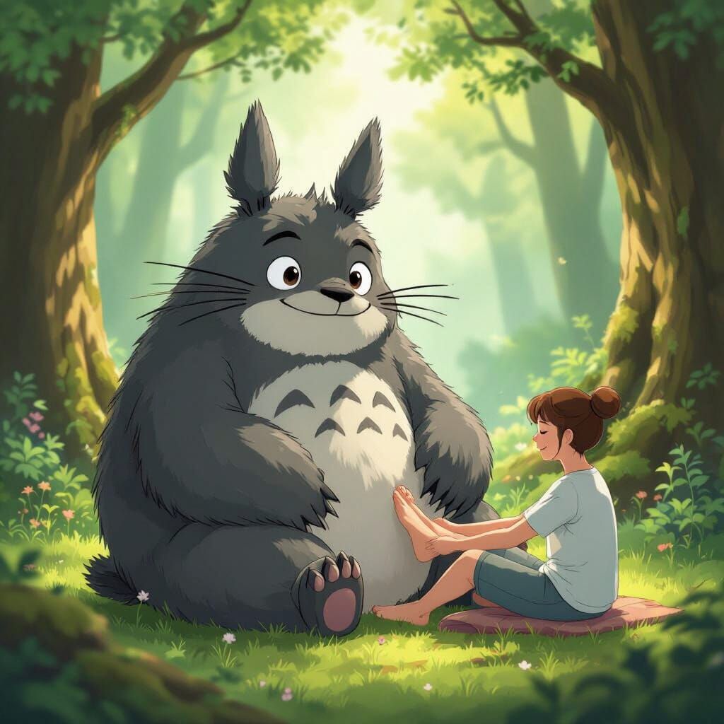 Totoro Offers Healing Foot Massage in Sunlit Glade