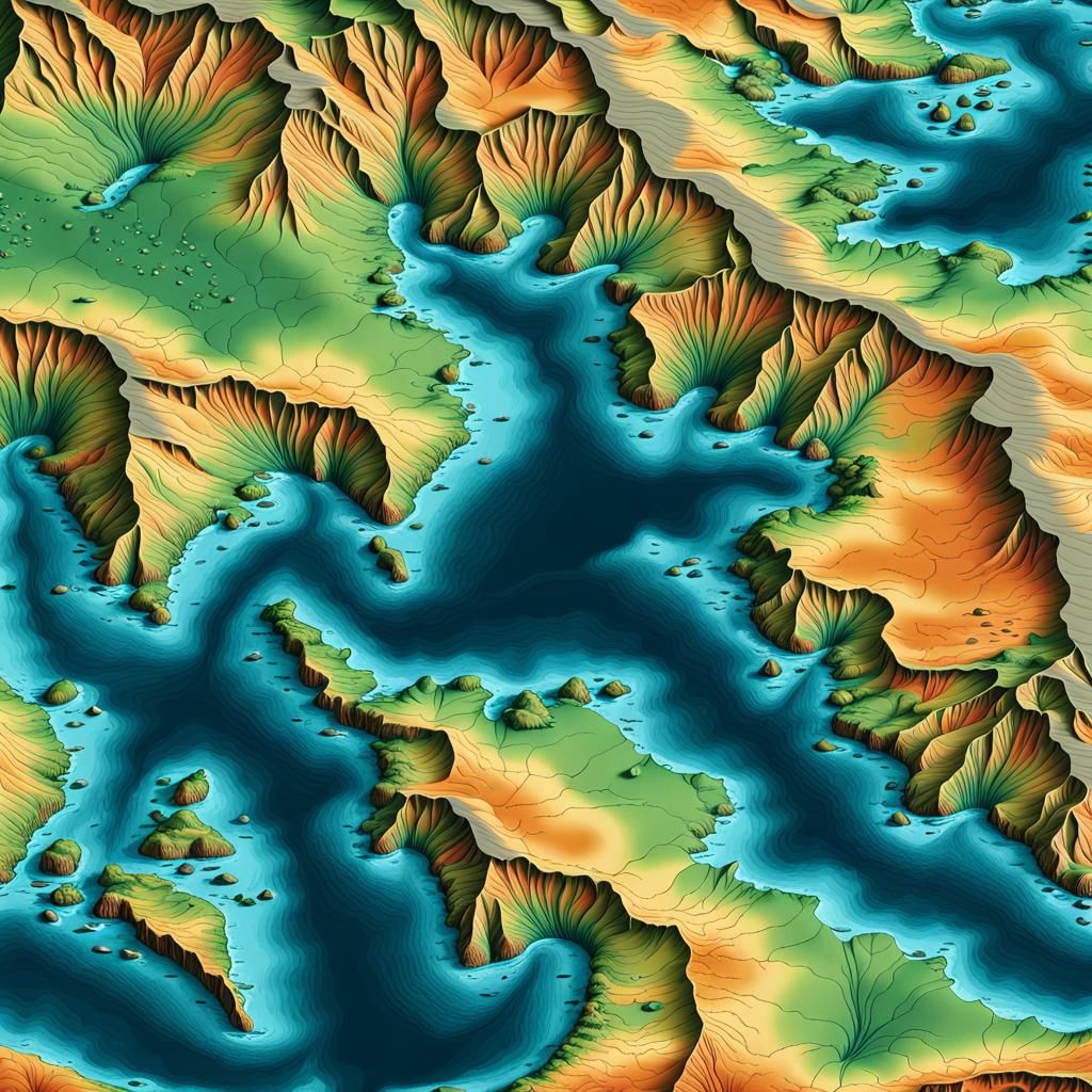 Colorful Topographical Map of Diverse Terrains