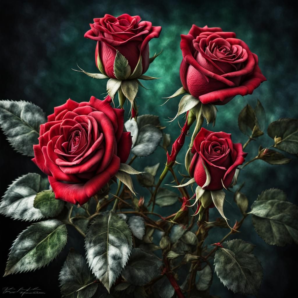 Hyperrealistic Sapphire Green Roses in HDR