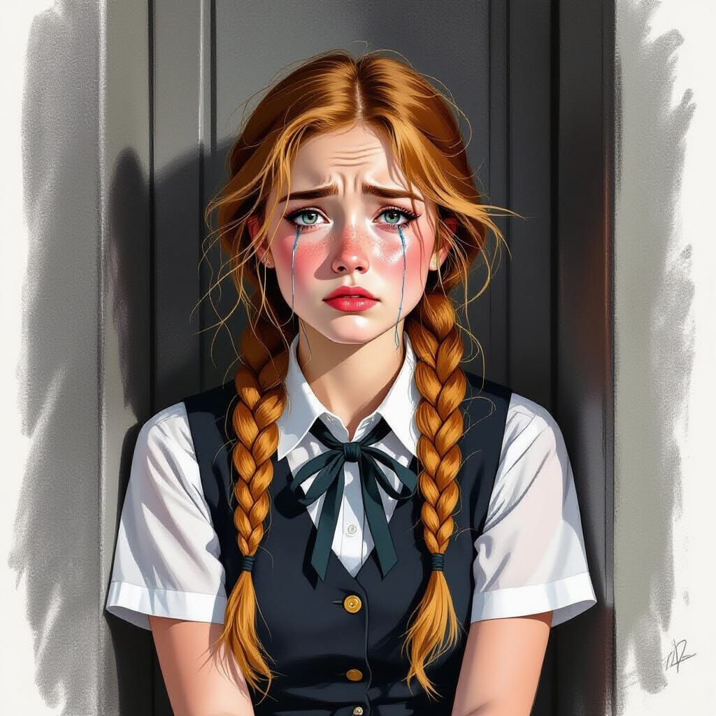 Emotional Charcoal Portrait of a Girl in Uniform