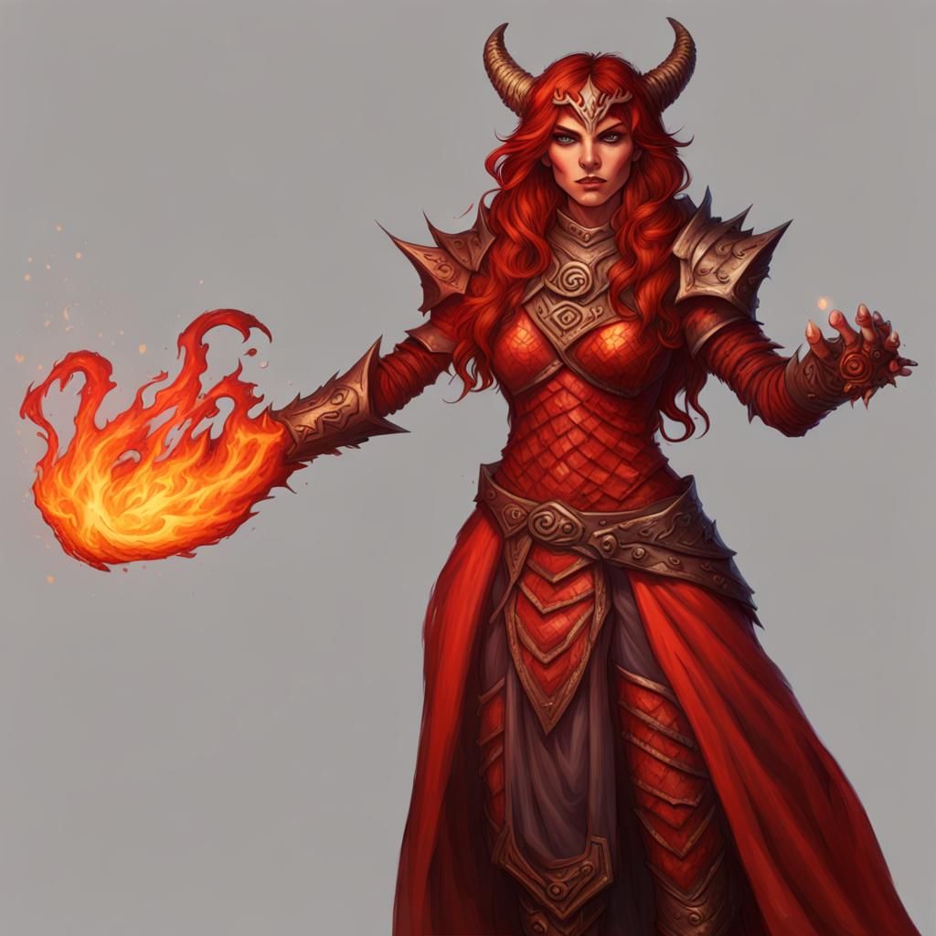 Dragonborn Fire Sorceress in Fantasy Art Style