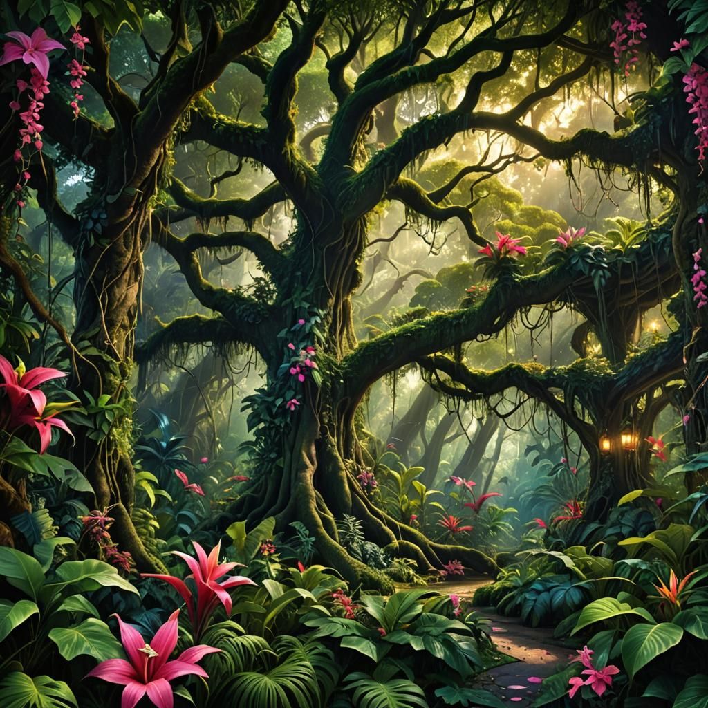 Lush Tropical Canopy Wallpaper in Detailed Matte Painting