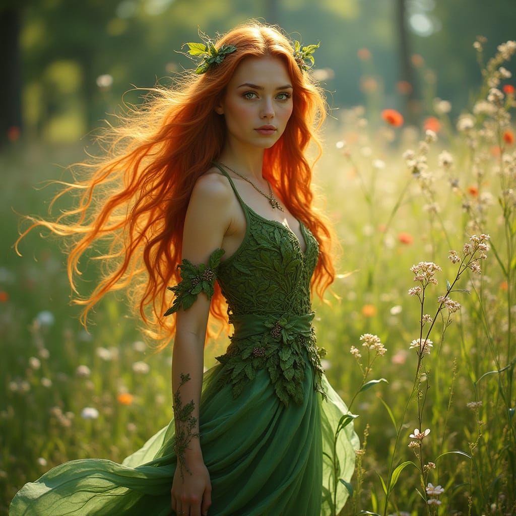 Ethereal Elven Maiden in Sunlit Meadow