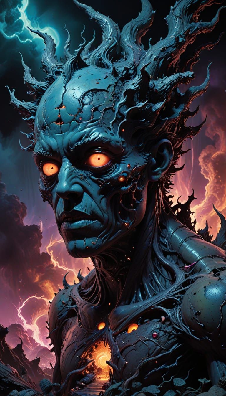 Dark Abyssal Pit of Madness in Cyberpunk Horror Style