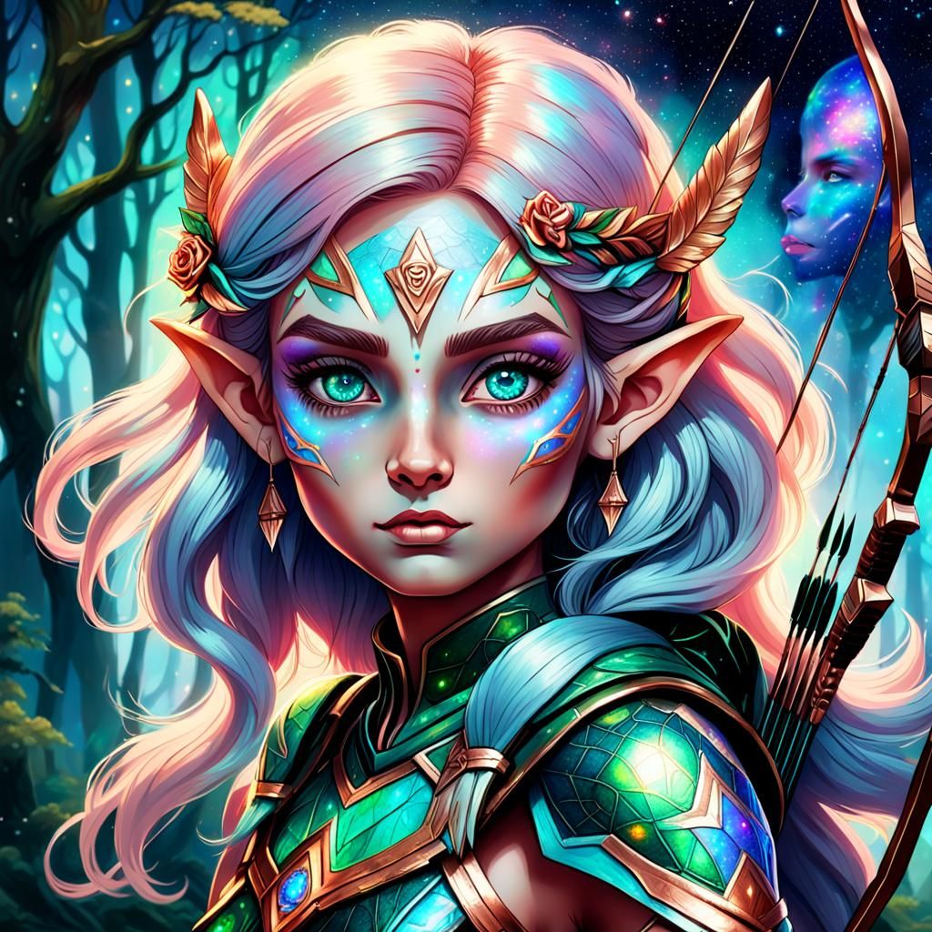 Forest Elf Huntress with Bow Astral Illustration