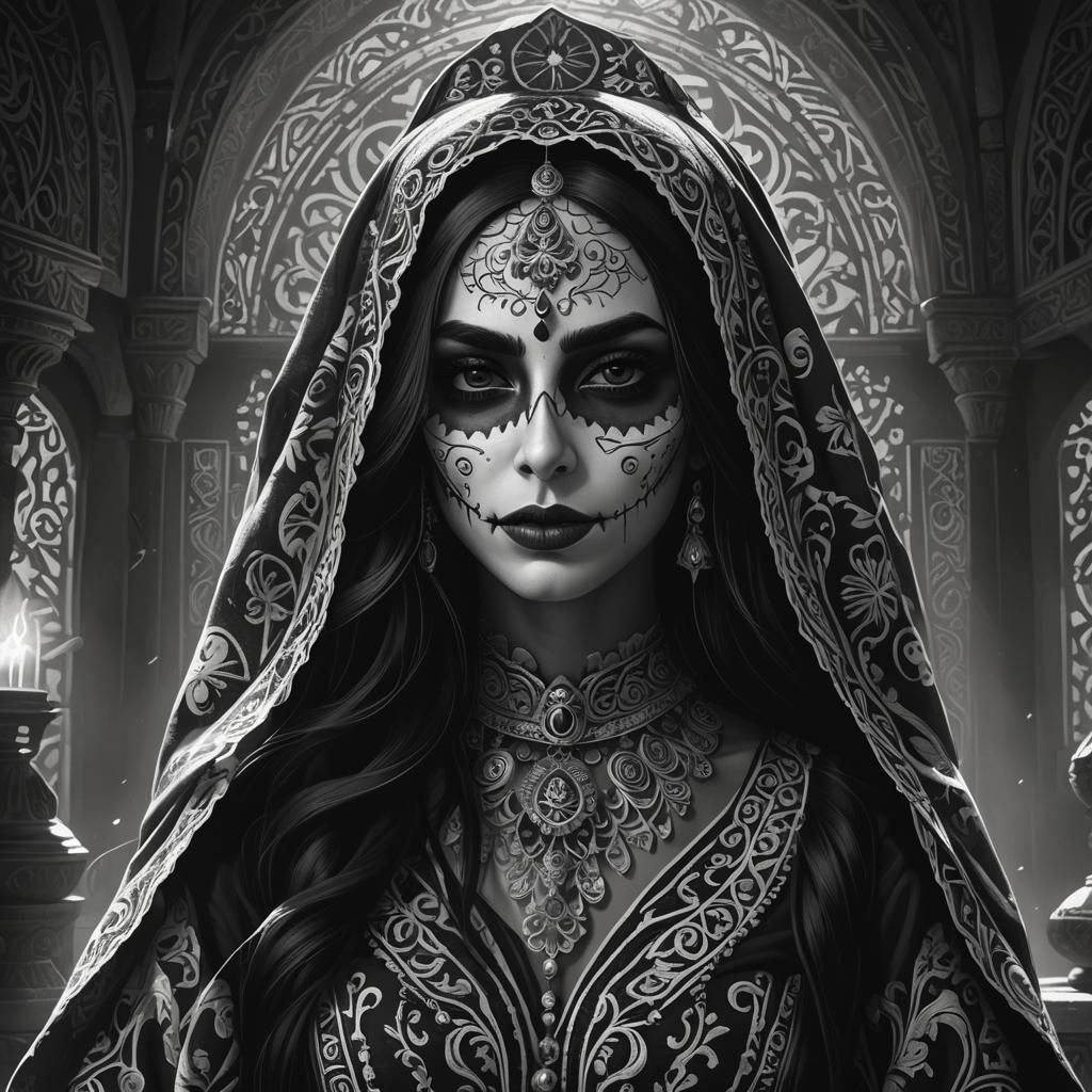 Arab Woman as Catrina in Dramatic Fantasy Art