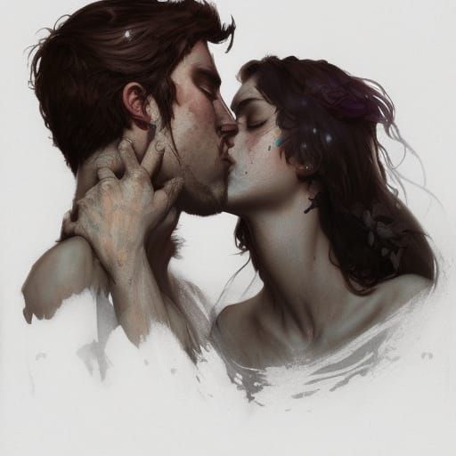 Gothic Couple Kissing: Detailed Portrait in Digital Art