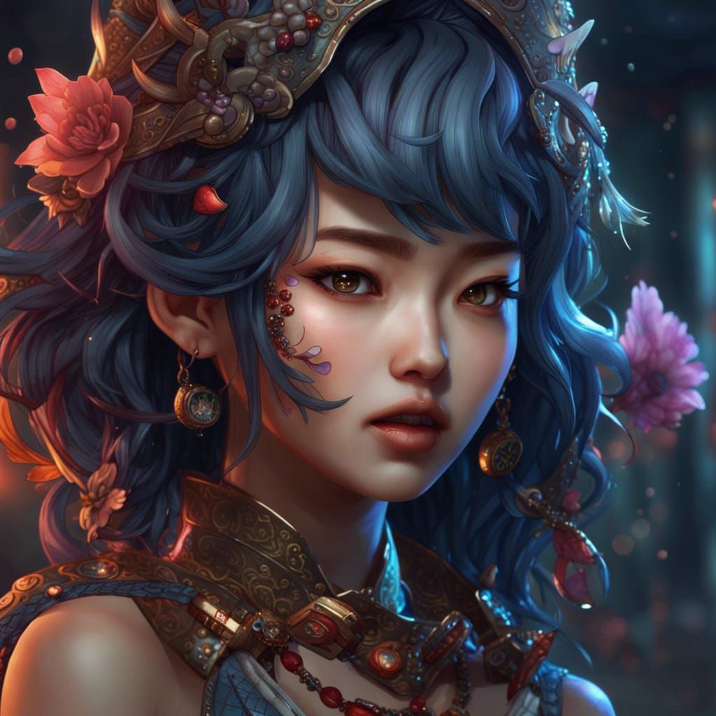 Manga Korean Baddie Girl in Detailed Matte Painting