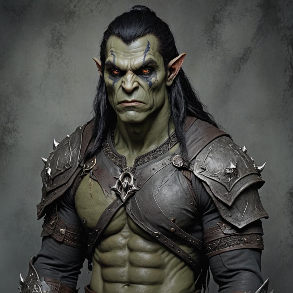 Hyperrealistic Orc-Drow Hybrid Male Portrait