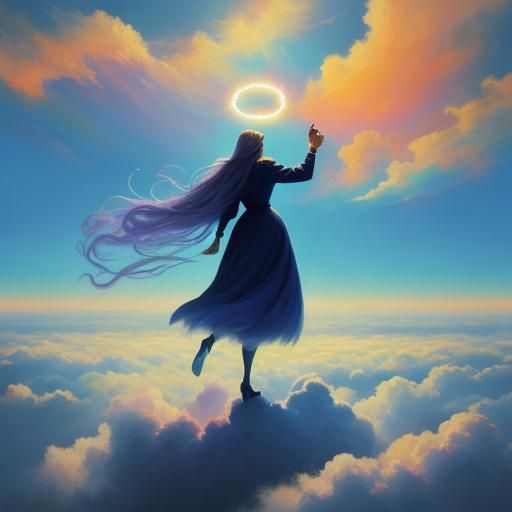 Ethereal Figure Rises in Dreamlike Oil Painting