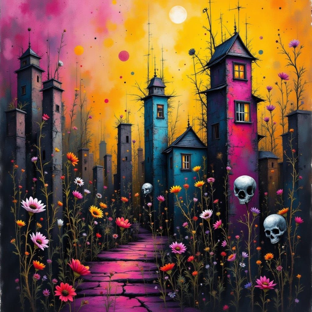 Cyberpunk Cityscape in Vibrant Abstraction