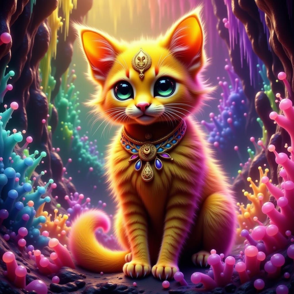 Majestic Bastet Cat with Shimmering Hieroglyphics in Dreamli...