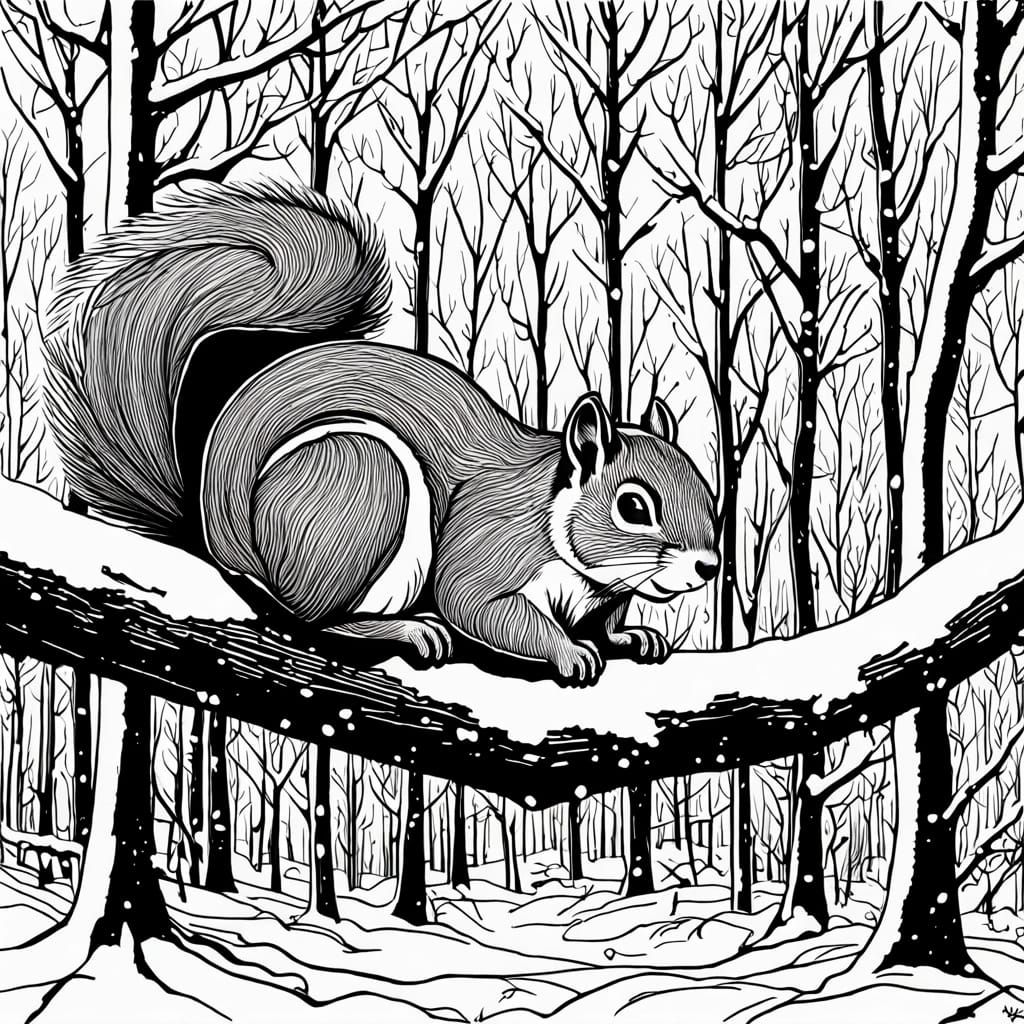 A squirrel lying on a tree branch on a snowy day #5