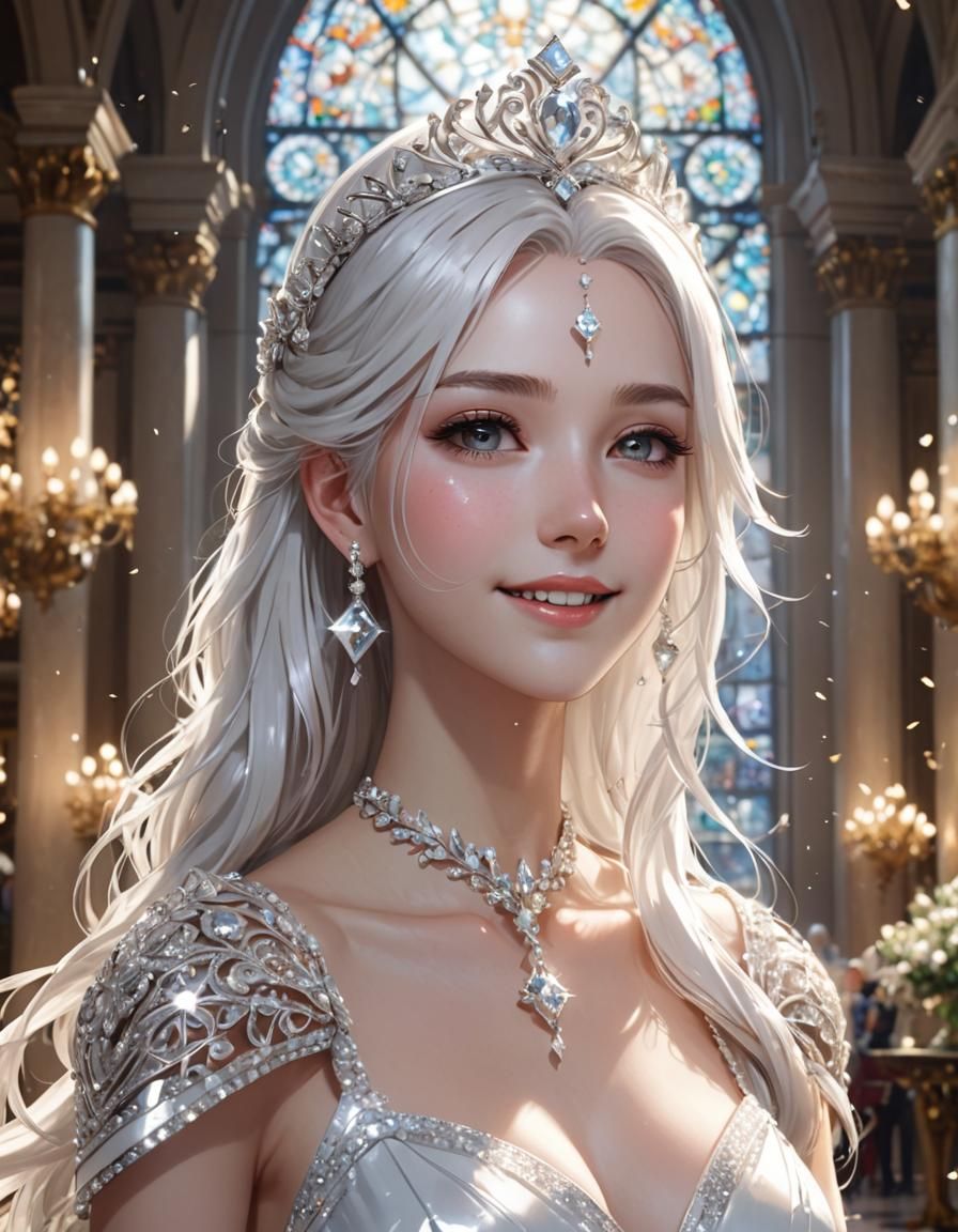 Anime Princess in a Sparkling Grand Hall