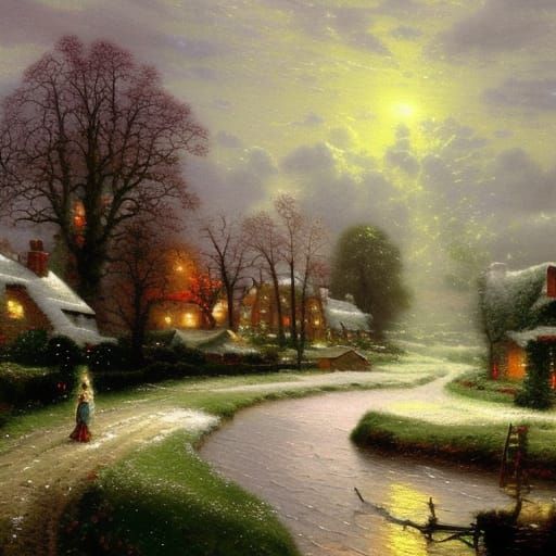 Christmas Scene in Landscape Painting Style
